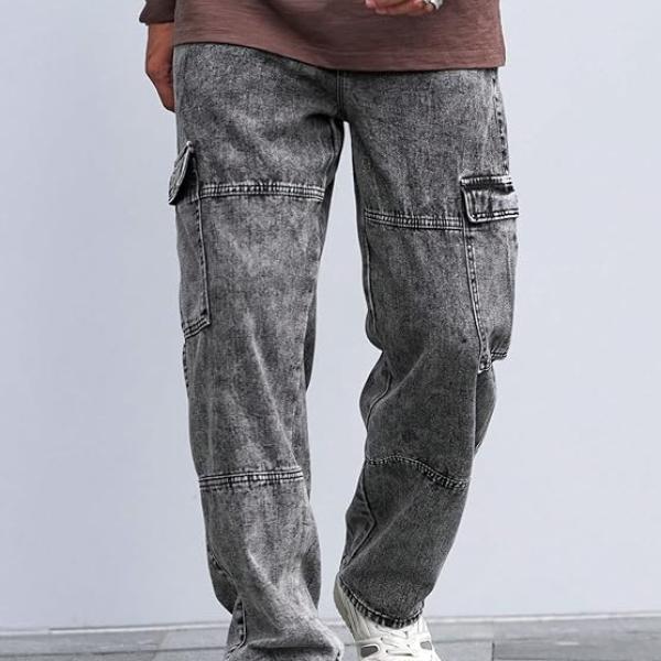 Jeans for Men | Denim Cargo Pants with Baggy Fit Utility Pockets & Streetwear Stitch Design