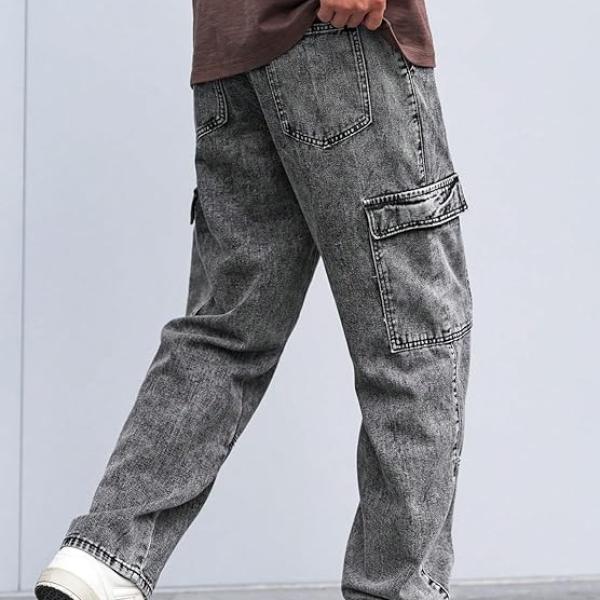 Jeans for Men | Denim Cargo Pants with Baggy Fit Utility Pockets & Streetwear Stitch Design