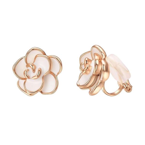 Rose Flower Clip on Earrings for Women 18K Gold Plated Dainty Non Pierced Ears Jewelry