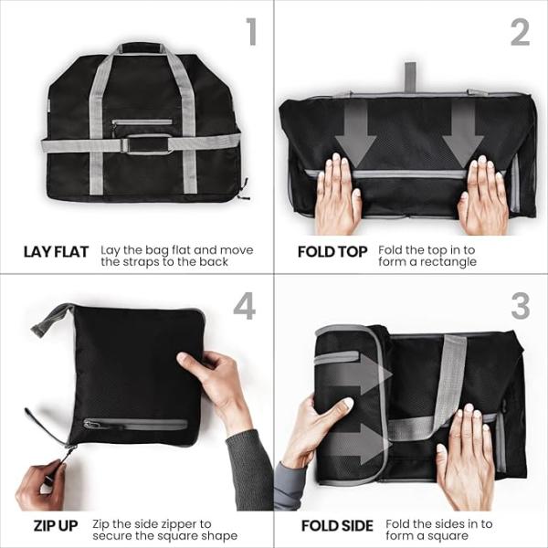 Light Foldable Duffel Bag for Travel, Packing and Storage - Men and Women - (60L, Black)