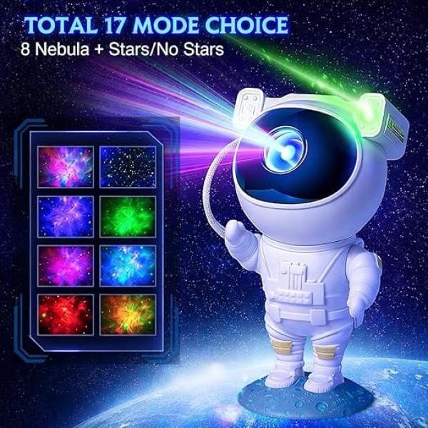 Astronaut Galaxy Projector Night Light – 360° Rotating Nebula Star Projector with Remote Control, Timer & Adjustable Head