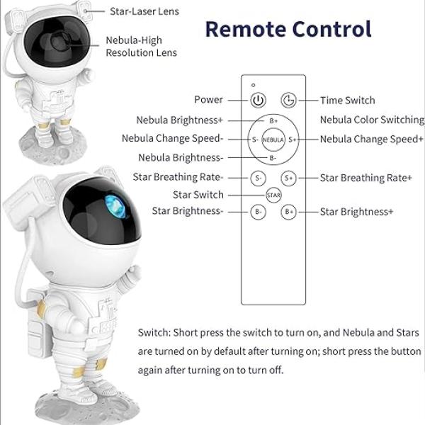 Astronaut Galaxy Projector Night Light – 360° Rotating Nebula Star Projector with Remote Control, Timer & Adjustable Head