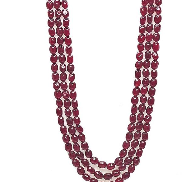 RAJASTHANI 3 Layer Dark Maroon Gemstone Necklace/Mala