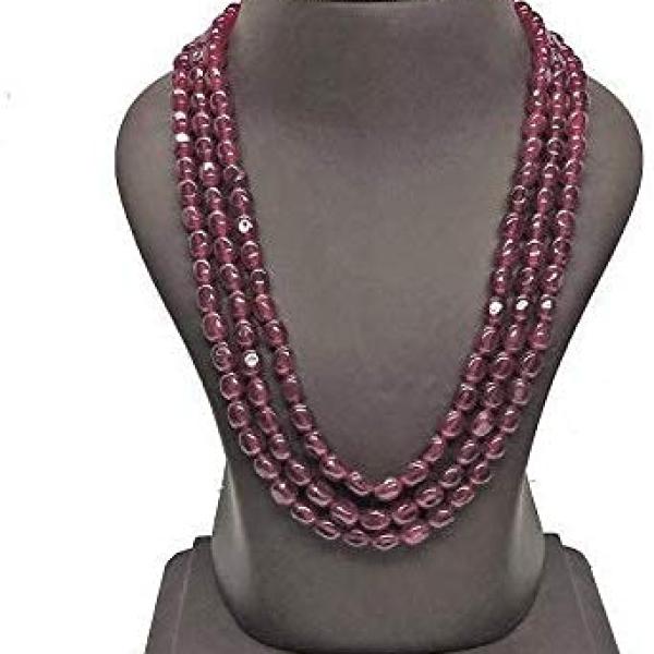 RAJASTHANI 3 Layer Dark Maroon Gemstone Necklace/Mala