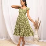 Women's Fit And Flare Knee Length Georgette Floral Printed Below The Knee Dress