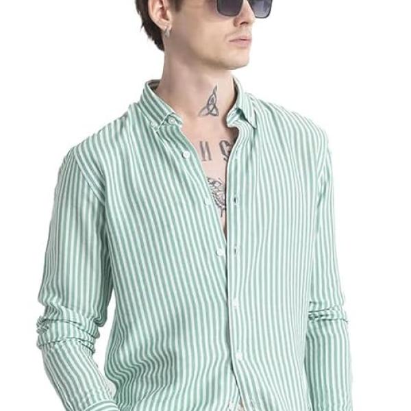 Men's Cotton Casual Printed Striped Stylish Latest Shirt for Men