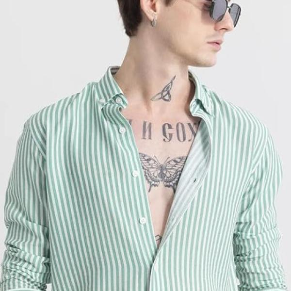 Men's Cotton Casual Printed Striped Stylish Latest Shirt for Men