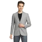 Men's Contemporary Fit Terry Rayon Blend Notch Collar Herringbone Pattern Full Sleeve Navy Casual Blazer