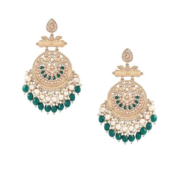 Ethnic Gold Plated Enamel Handpainted Design Stones Beads Traditional Chandbali Earrings for Women