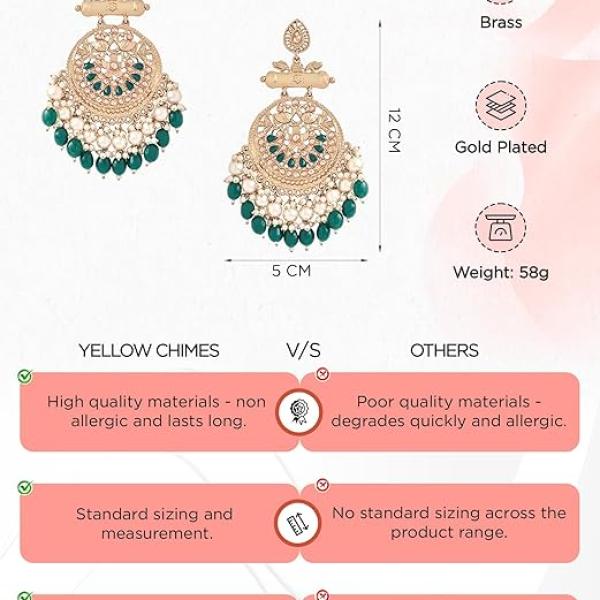 Ethnic Gold Plated Enamel Handpainted Design Stones Beads Traditional Chandbali Earrings for Women