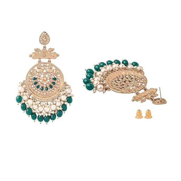 Ethnic Gold Plated Enamel Handpainted Design Stones Beads Traditional Chandbali Earrings for Women