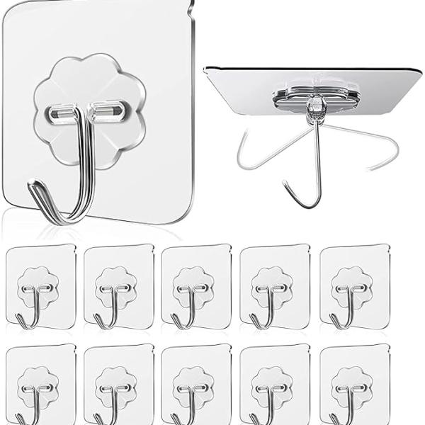 Adhesive Hooks Kitchen Wall Hooks-Heavy Duty 13.2lb(Max) Nail Free Sticky Hangers with Stainless Hooks