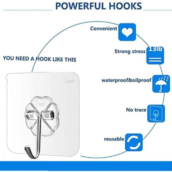 Adhesive Hooks Kitchen Wall Hooks-Heavy Duty 13.2lb(Max) Nail Free Sticky Hangers with Stainless Hooks