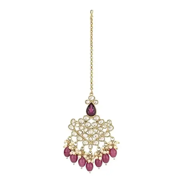 I Jewels Gold Plated Traditional Kundan Pearl Hanging Choker Necklace Jewellery Set With Earrings & Maang Tikka For Women & Girls