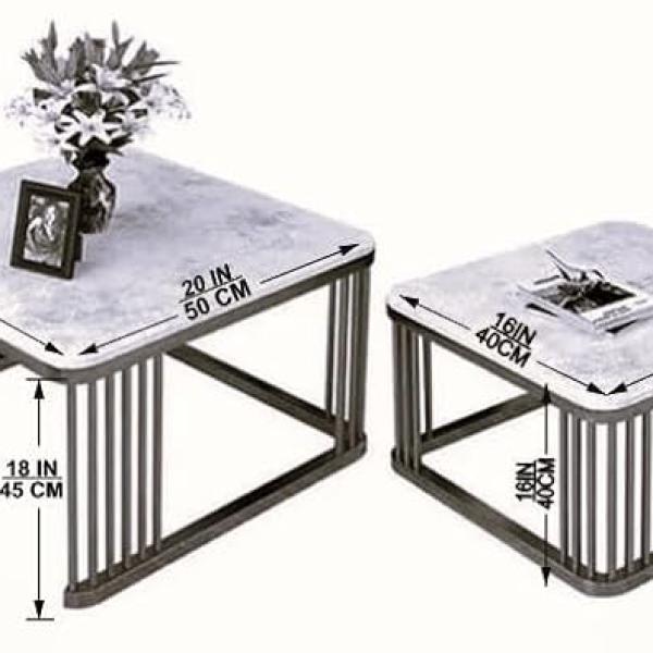 Iron Base Handmade Square 20"x20" & 18"x18" Table with Marble Textured MDF Top