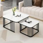 Iron Base Handmade Square 20"x20" & 18"x18" Table with Marble Textured MDF Top