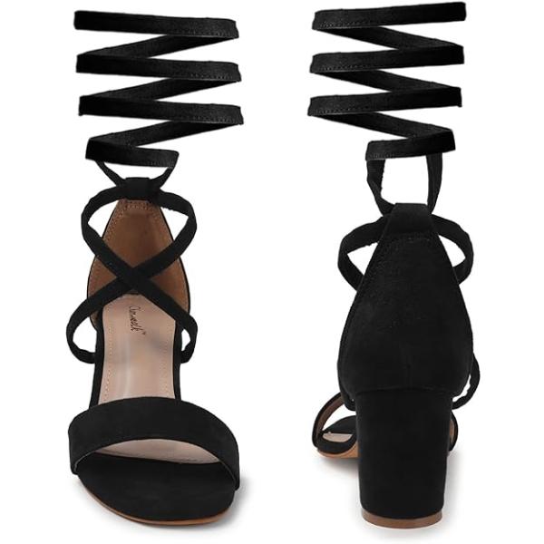 Women's Lace-Up Block Heel Sandals – Suede Finish Stylish Gladiator Heels