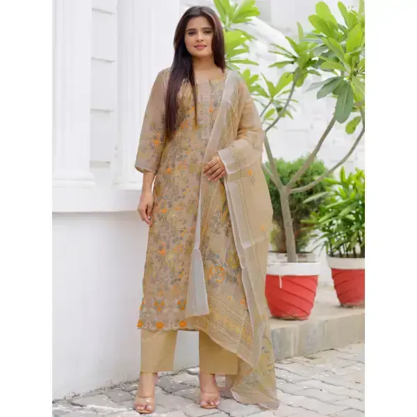 Libas-Tan Printed Chanderi Silk Straight Suit With Dupatta