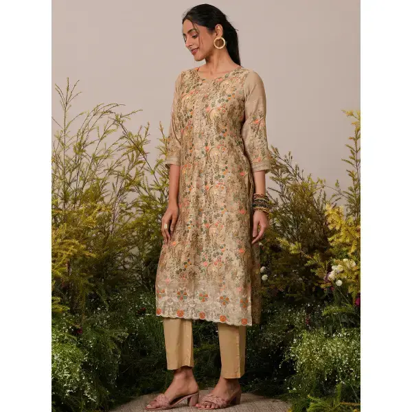 Libas-Tan Printed Chanderi Silk Straight Suit With Dupatta
