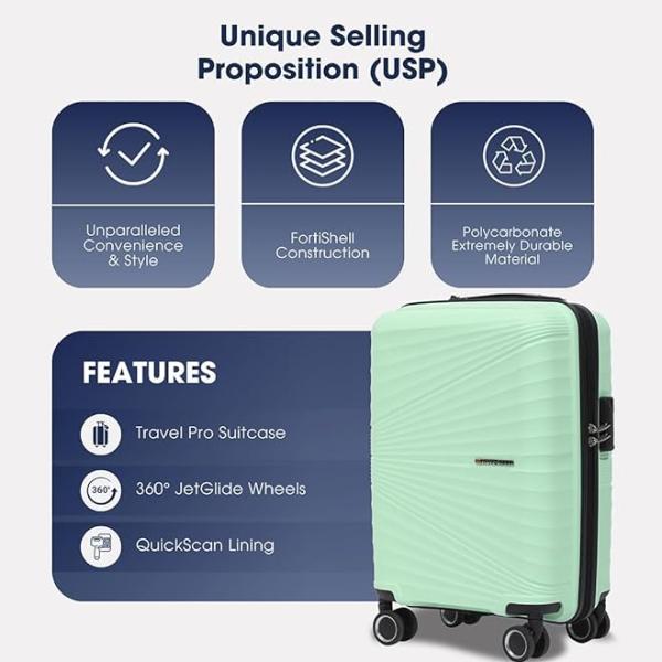 Travel Crew Medium 66Cm Suitcase 8 Wheels Number Lock Poly Carbonate HPS Green Trolley Bag for Men & Women | 360 Degree Wheeling System Luggage | Trolley Bags for Travel