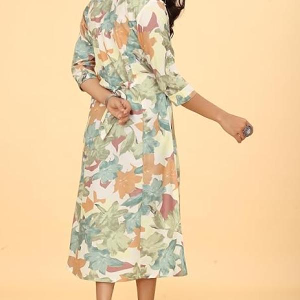 Line Dresses for Women Western Rayon Floral One Piece Dress for Women | Stylish Flared Roll Tab Sleeve