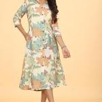 Line Dresses for Women Western Rayon Floral One Piece Dress for Women | Stylish Flared Roll Tab Sleeve