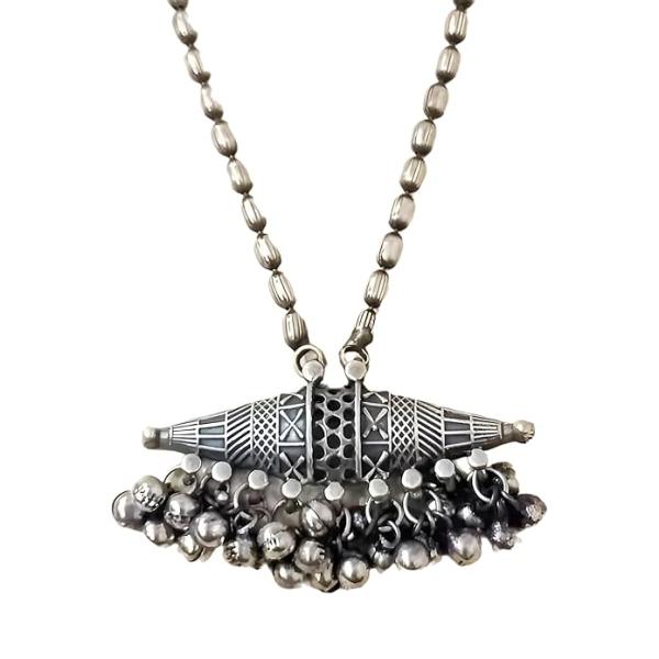 Long Necklace | Black Metal Ethnic Oxidised Silver