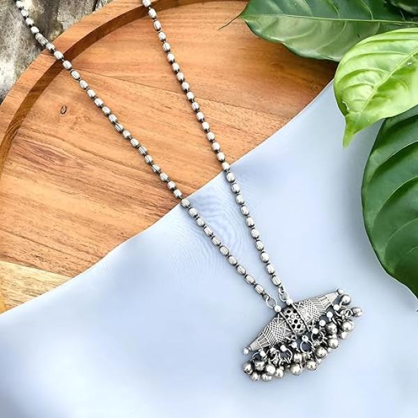 Long Necklace | Black Metal Ethnic Oxidised Silver