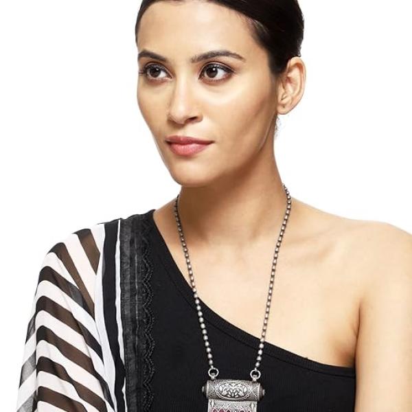 Oxidised Ruby Stone Pendant Mala Necklace for Women Girls