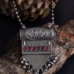 Oxidised Ruby Stone Pendant Mala Necklace for Women Girls