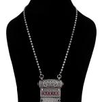 Oxidised Ruby Stone Pendant Mala Necklace for Women Girls