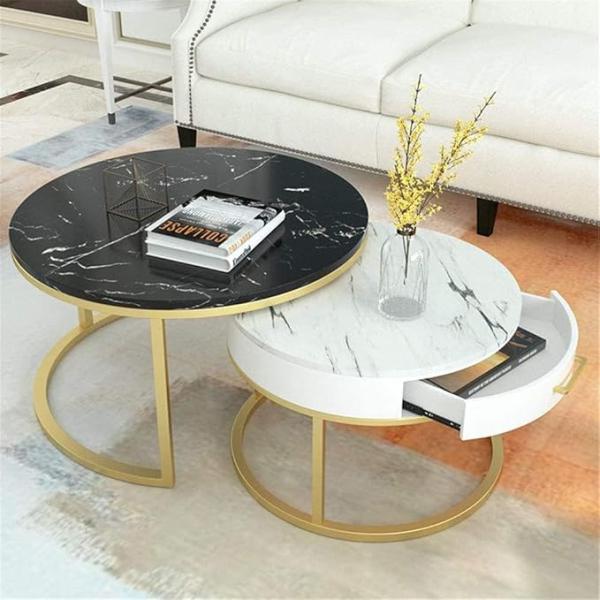 Shoppee Elegant Metal 20.5" x 20.5" Round Coffee Table/Nesting Table/Side Table/Center Table