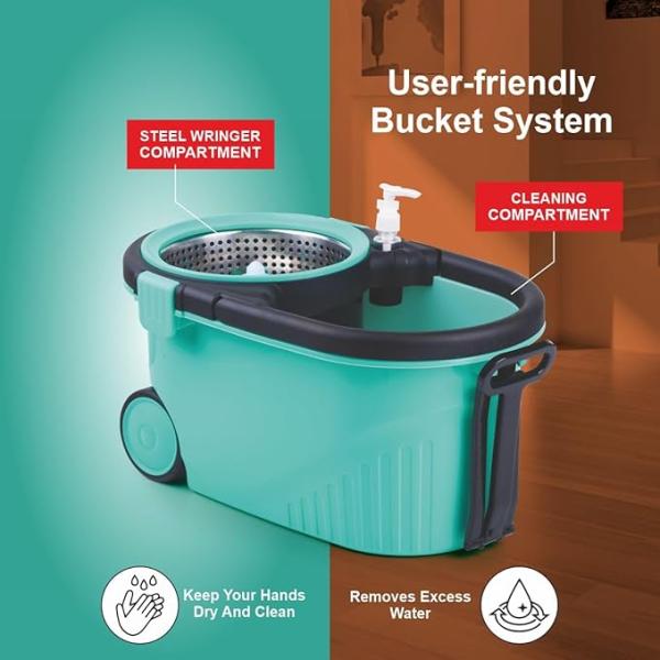 Stainless Steel Comfort Spin Mop with Big Wheel, Auto-fold Handle