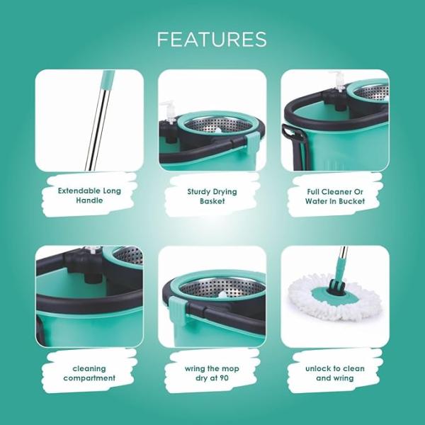Stainless Steel Comfort Spin Mop with Big Wheel, Auto-fold Handle
