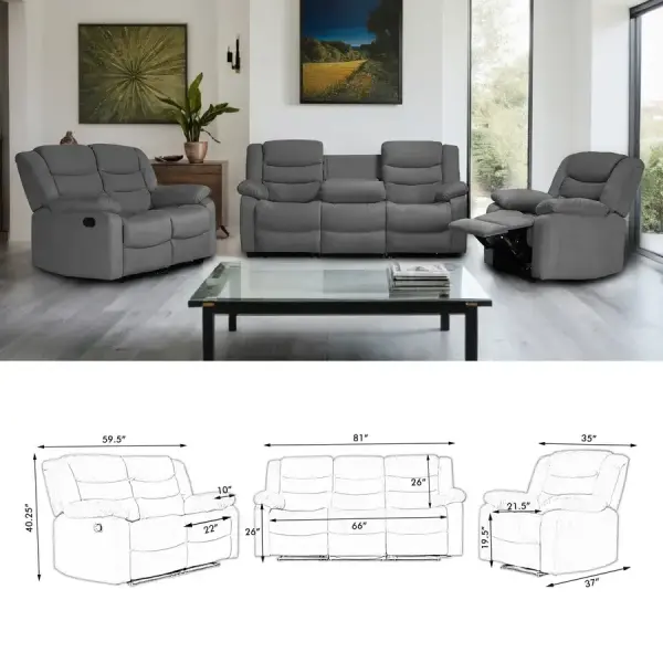 Overstock-Modern 3-Piece Manual Reclining Living Room Sofa Set with Dropdown Table and Console