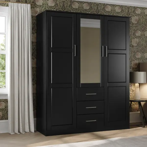 Overstock-Palace Imports 100% Solid Wood Cosmo 3-Door Wardrobe Armoire with Solid Wood or Mirrored Doors
