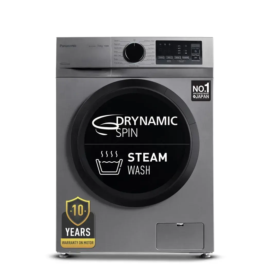 Panasonic-7 Kg 5 Star Fully-Automatic Front Loading Washing Machine (NA-147MH2L01, Dark Silver, Drynamic Spin, Steam Care, Baby Care)