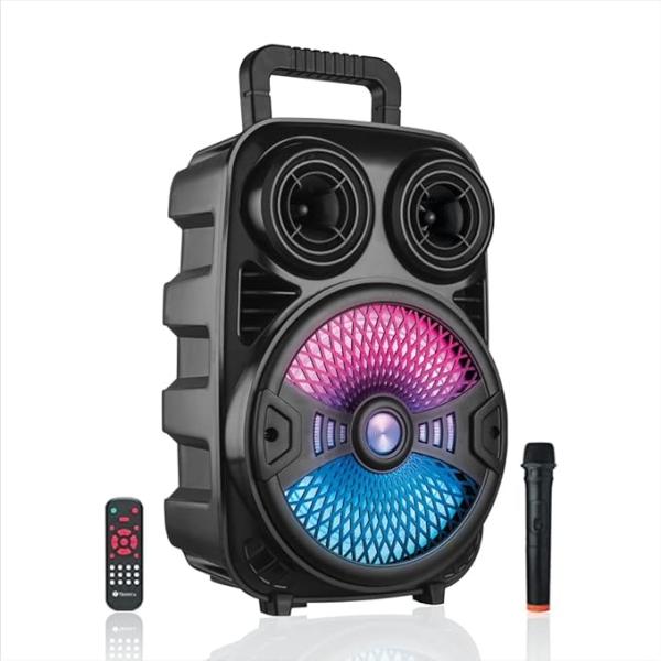 CARWAAN 30W Portable Wireless Bluetooth Karoke Party Speaker with Remote/Aux/FM/Pa System/Rechargeable Battery/Wireless Mic (Black Shining Speaker)