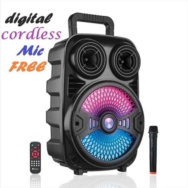 CARWAAN 30W Portable Wireless Bluetooth Karoke Party Speaker with Remote/Aux/FM/Pa System/Rechargeable Battery/Wireless Mic (Black Shining Speaker)