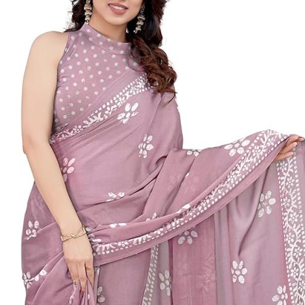 Women's Latest Chiffon Batik Printed Saree with Blouse Piece