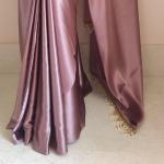 Women's Ready to Wear Rose Gold Satin Silk 1 Minute Pre Pleated Heavy Saree with Hand Work Tassels