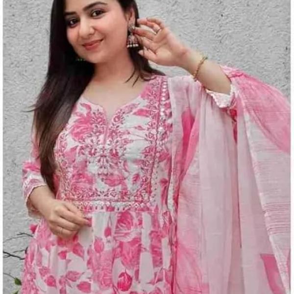 Women's Rayon Embroidered Kurti with Pant and Dupatta Set