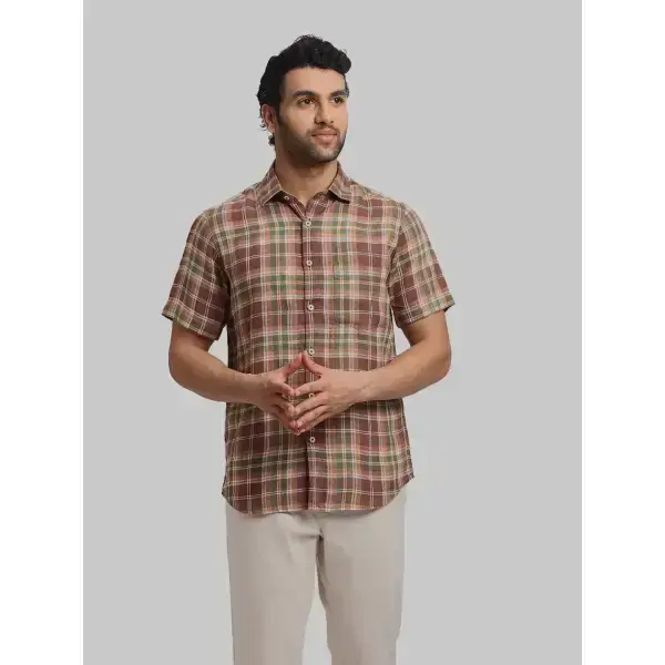Raymond-ColorPlus Regular Fit Checkered Dark Brown Shirt