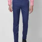 Raymond-Men Blue Checks Slim Fit Polyester Blend Trouser