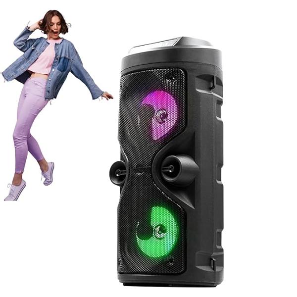 Portable Bluetooth Speaker with Karaoke Microphone LED Lights FM Radio USB/TF Card Playback, Rechargeable Battery Wireless Speaker for Kids, Adults, Home & Travel Use