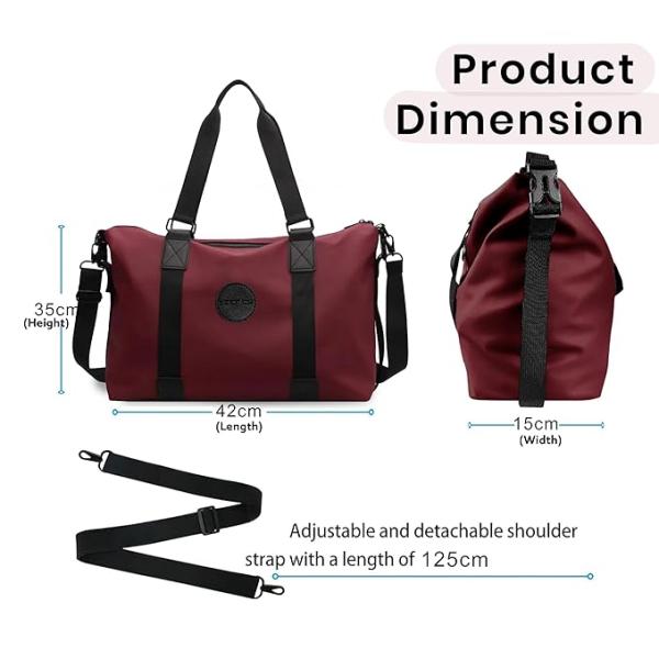 42 Cm Nylon Luggage Travel Duffle Bag for Women, Sports Shoulder Bag for Women with Wet Pocket Weekender Overnight Luggage Bag