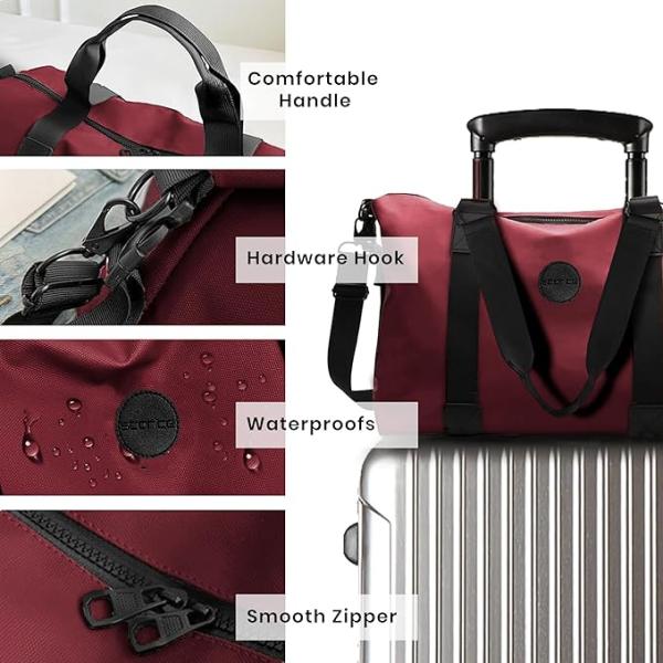 42 Cm Nylon Luggage Travel Duffle Bag for Women, Sports Shoulder Bag for Women with Wet Pocket Weekender Overnight Luggage Bag