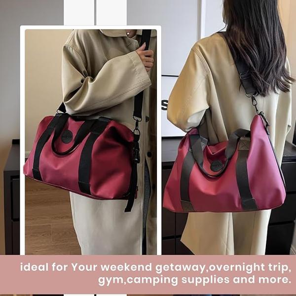42 Cm Nylon Luggage Travel Duffle Bag for Women, Sports Shoulder Bag for Women with Wet Pocket Weekender Overnight Luggage Bag