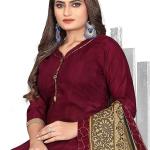 Red Cotton Blend Printed Salwar Suit