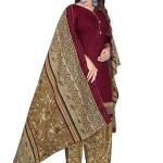 Red Cotton Blend Printed Salwar Suit